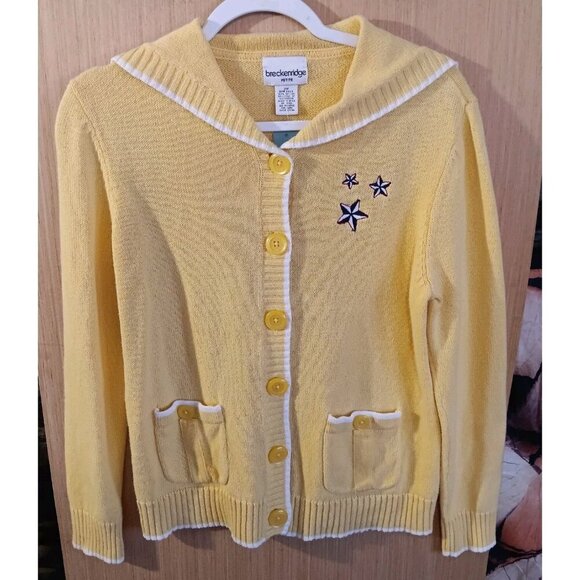 Breckenridge PM Women Sweater Cardigan Yellow Nautical‎ Grannycore Cottage - Picture 1 of 5